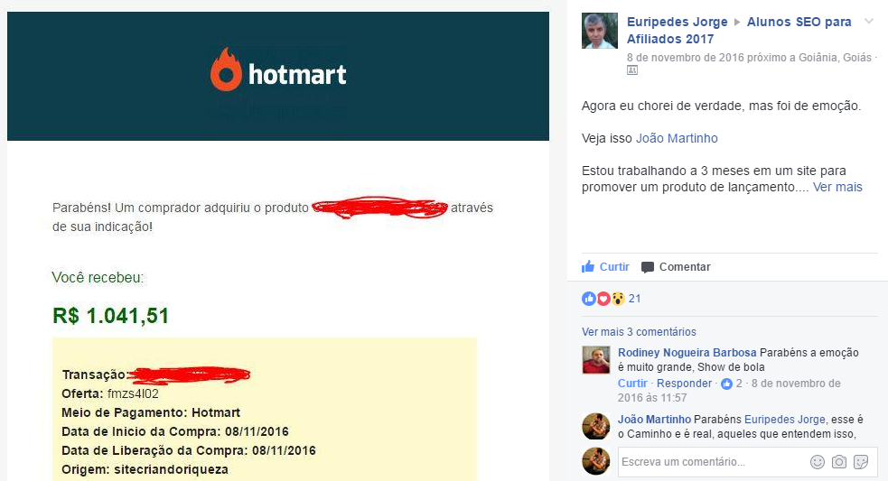 Comissão de mais de 1 mil reais Hotmart
